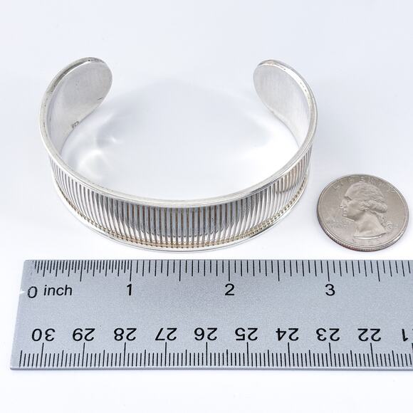 Vintage Sterling Silver 925 Ribbed Cuff Bracelet 7.25" - Picture 8 of 9